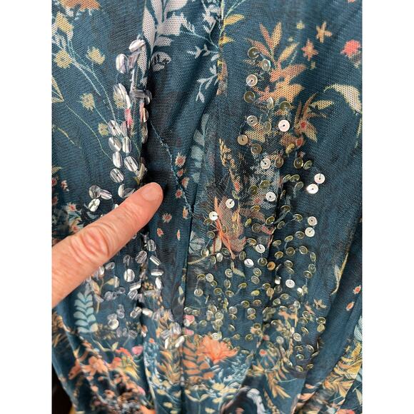 Mac Duggal Teal Floral Bling Cut Out Gown 0 - Picture 12 of 15